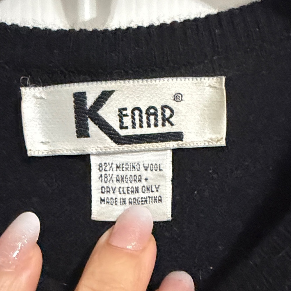 Vintage Kenar Black Long Sleeve Crewneck Knit Midi Wool Sweater Dress - Picture 2 of 6